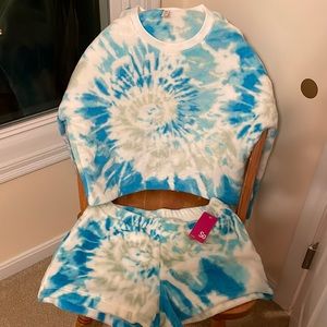 Plush tie dye top and short pj set